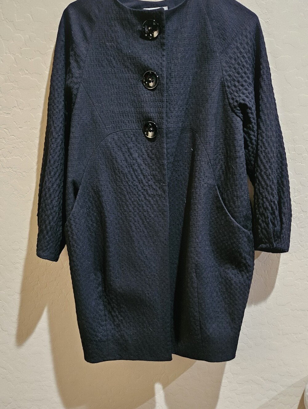 Classic Dark Gray Textured Coat with Statement Buttons
